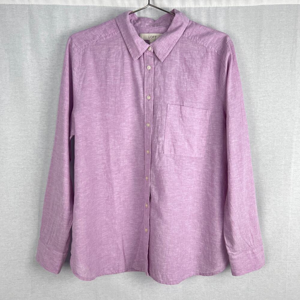 NWT LOFT Top Linen Cotton Blend Shirt Pastel Purple Spring Breezy Coastal Basic